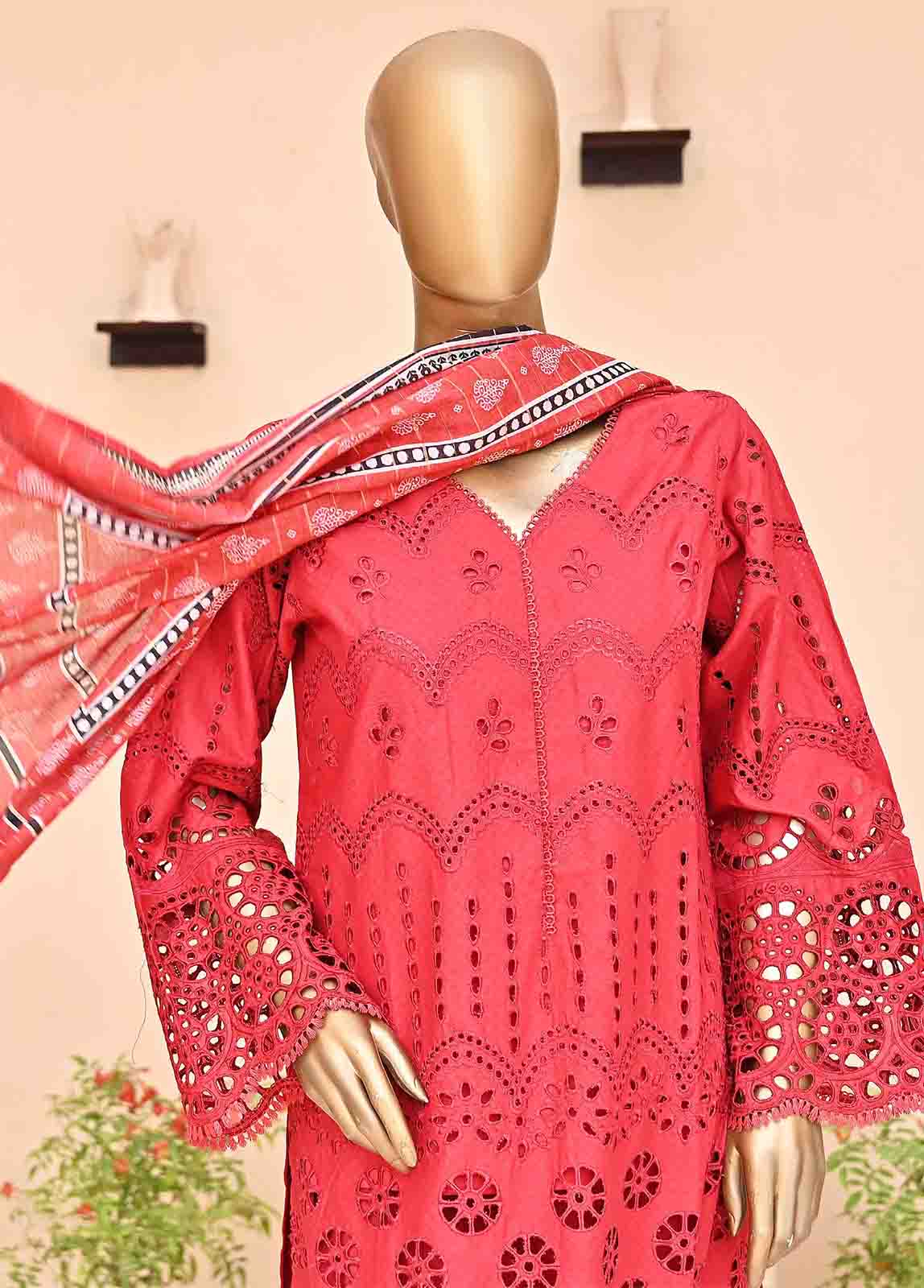 Bin Saeed Fabric - SMCK-0406-3 Piece Cutwork Kari Stitched Suit