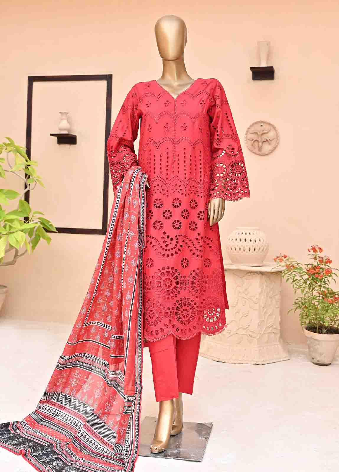 Bin Saeed Fabric - SMCK-0406-3 Piece Cutwork Kari Stitched Suit