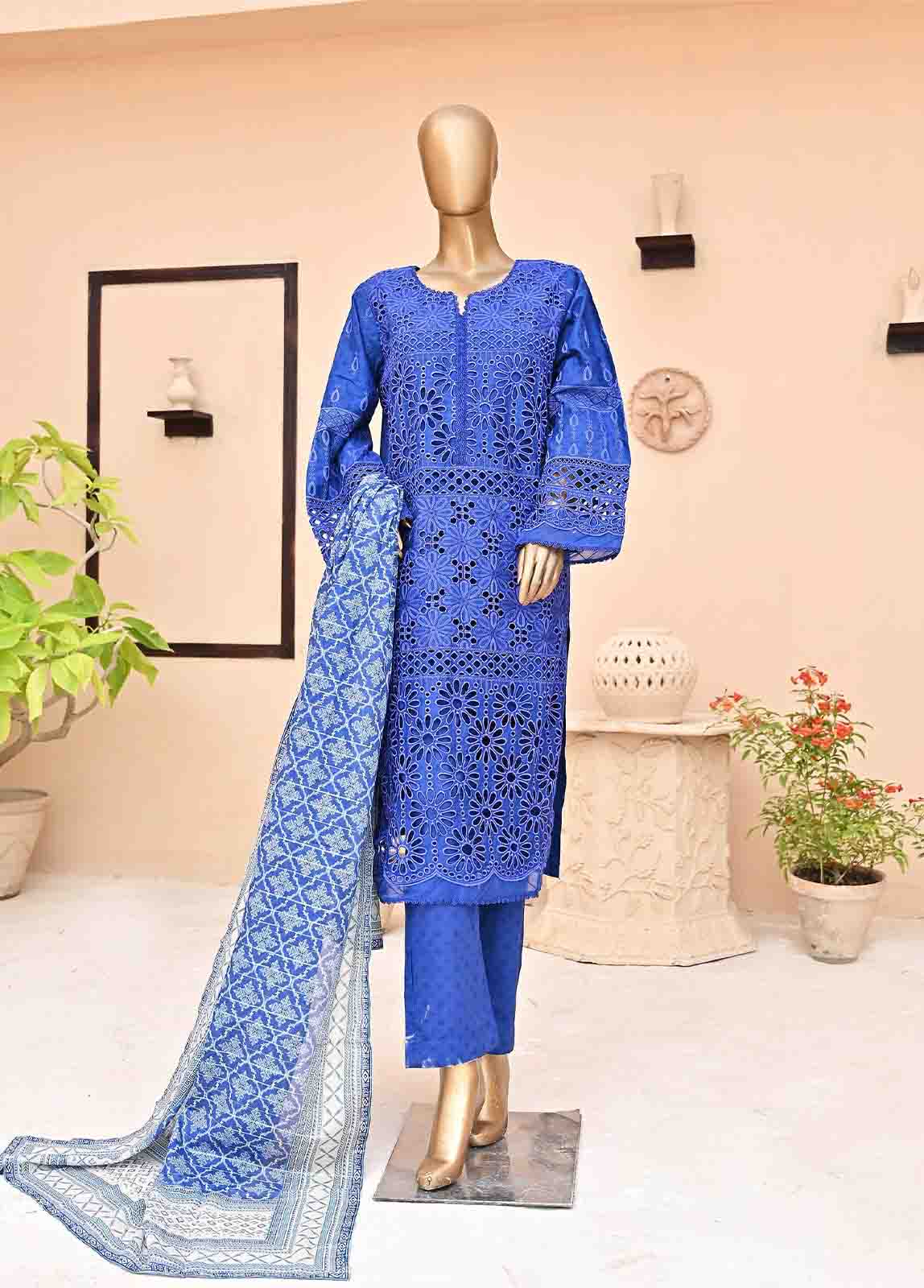 Bin Saeed Fabric - SMCK-0416-3 Piece Cutwork Kari Stitched Suit