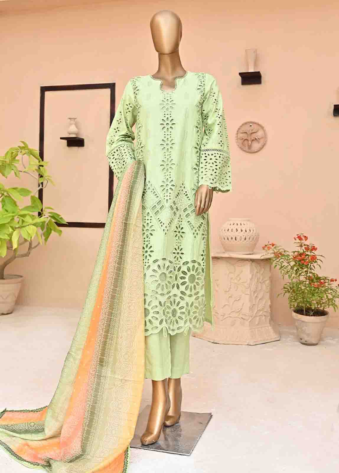 Bin Saeed Fabric - SMCK-0419-3 Piece Cutwork Kari Stitched Suit