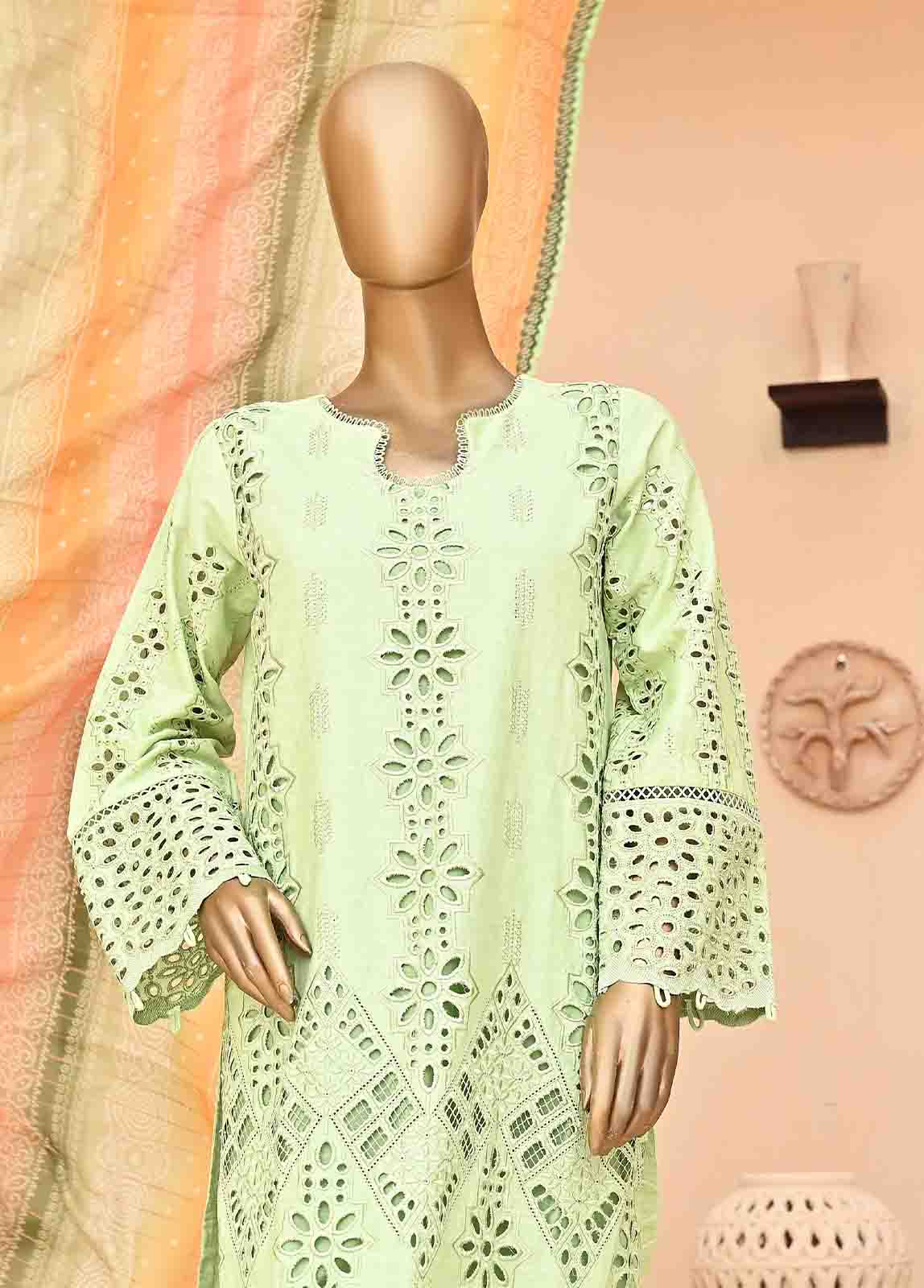 Bin Saeed Fabric - SMCK-0419-3 Piece Cutwork Kari Stitched Suit