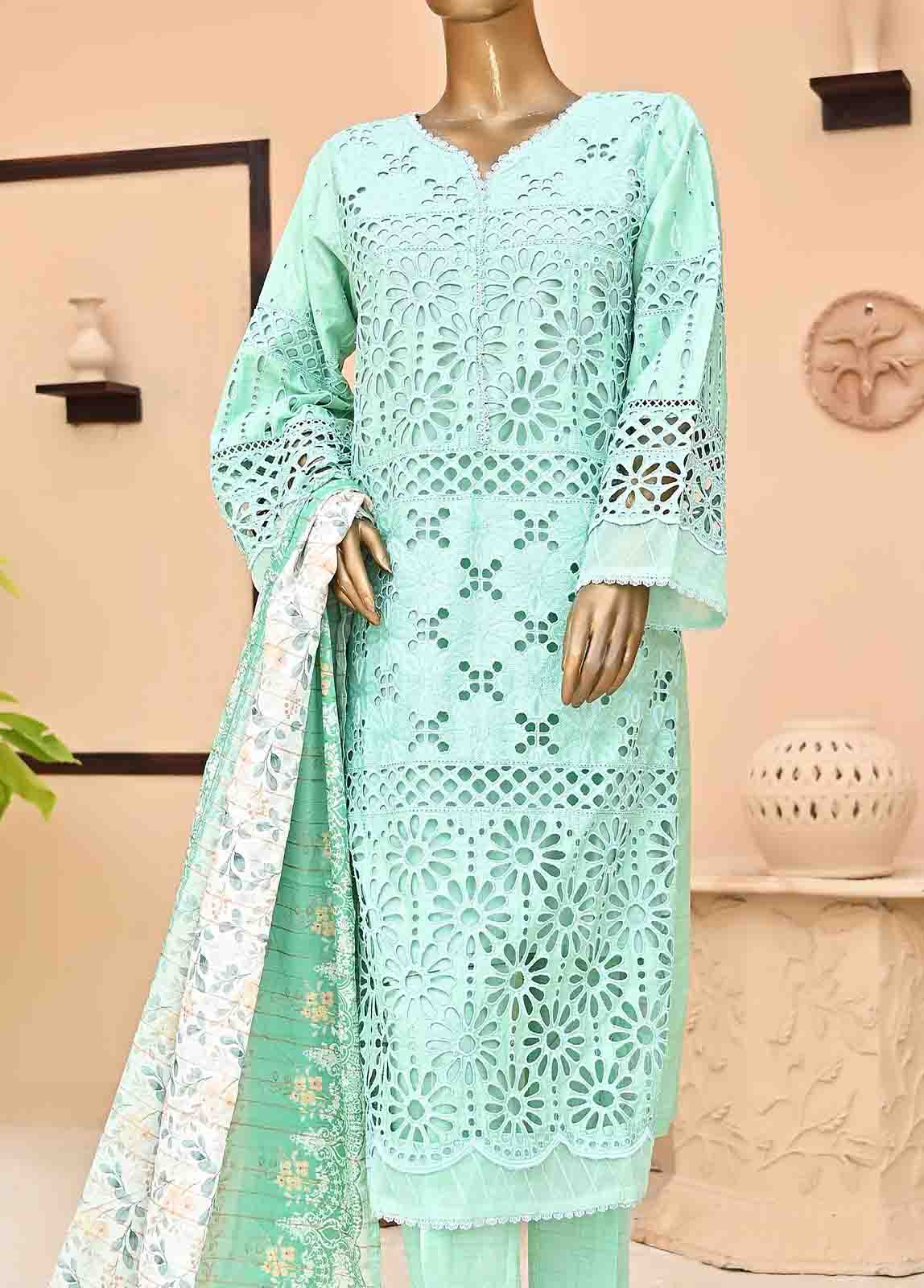 Bin Saeed Fabric - SMCK-0429-3 Piece Cutwork Kari Stitched Suit