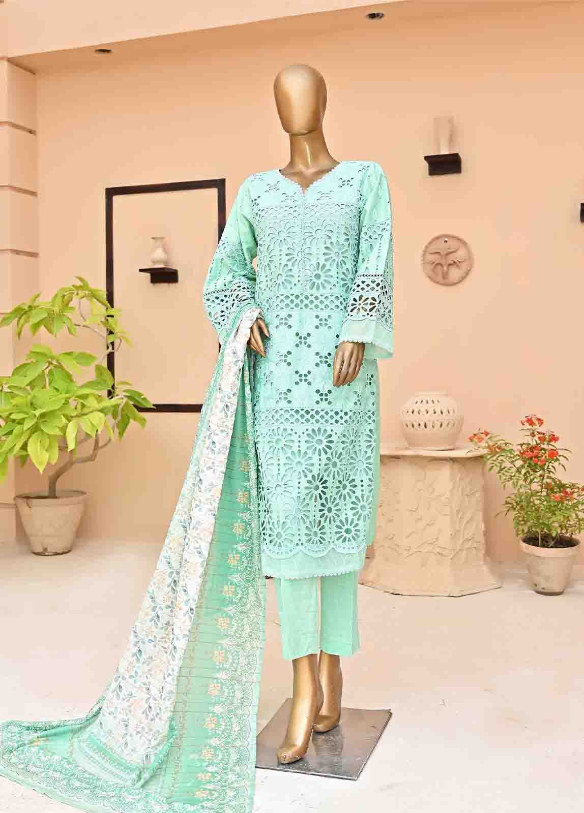 Bin Saeed Fabric - SMCK-0429-3 Piece Cutwork Kari Stitched Suit