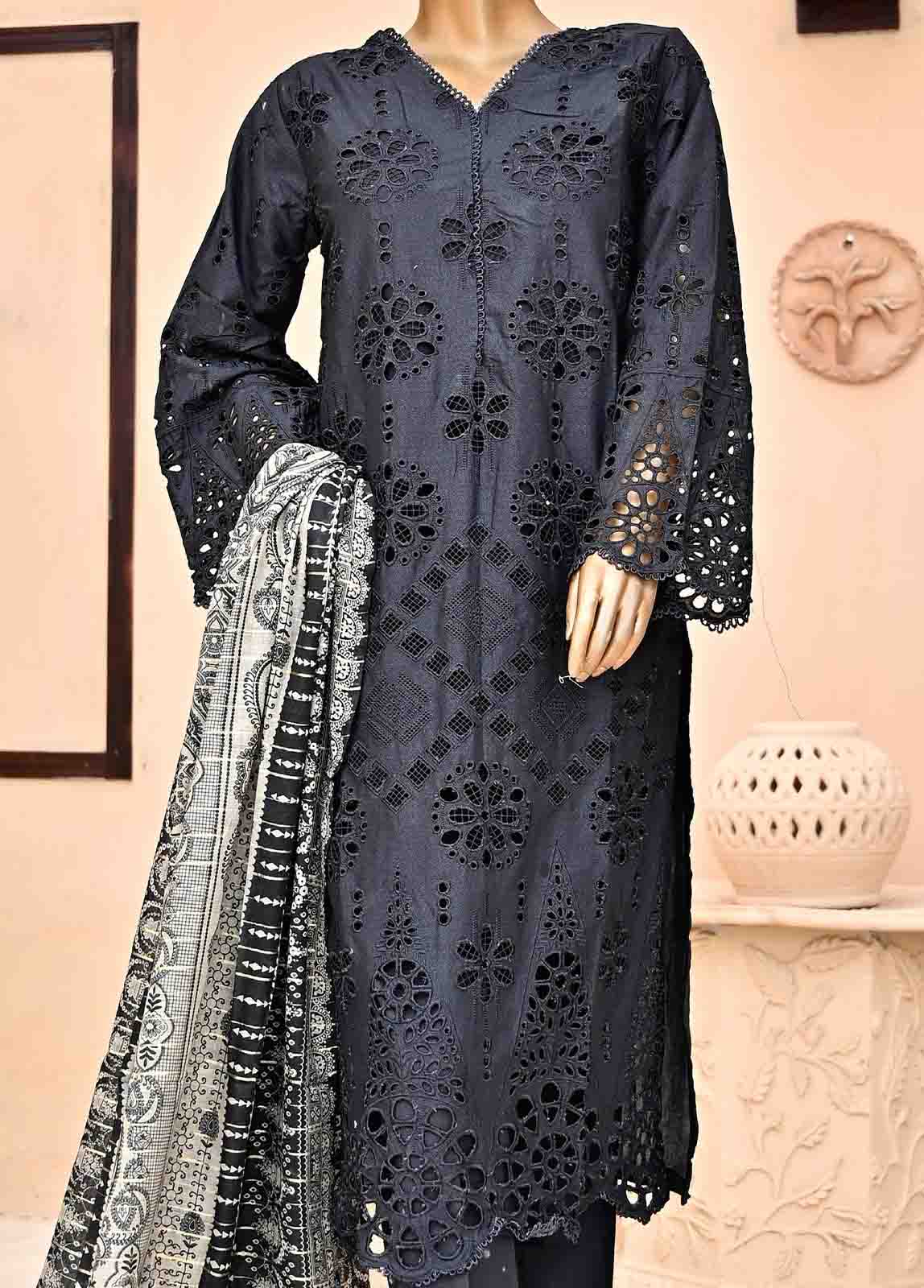 Bin Saeed Fabric - SMCK-0432-3 Piece Cutwork Kari Stitched Suit