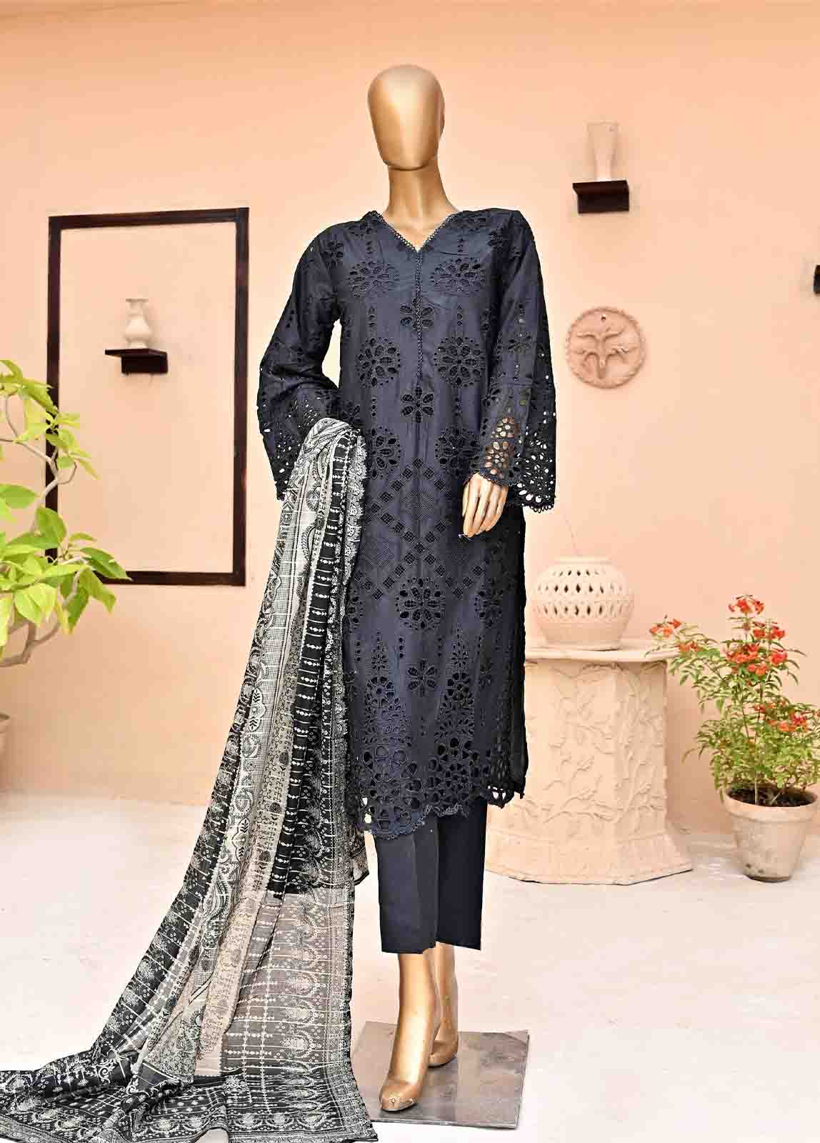 Bin Saeed Fabric - SMCK-0432-3 Piece Cutwork Kari Stitched Suit