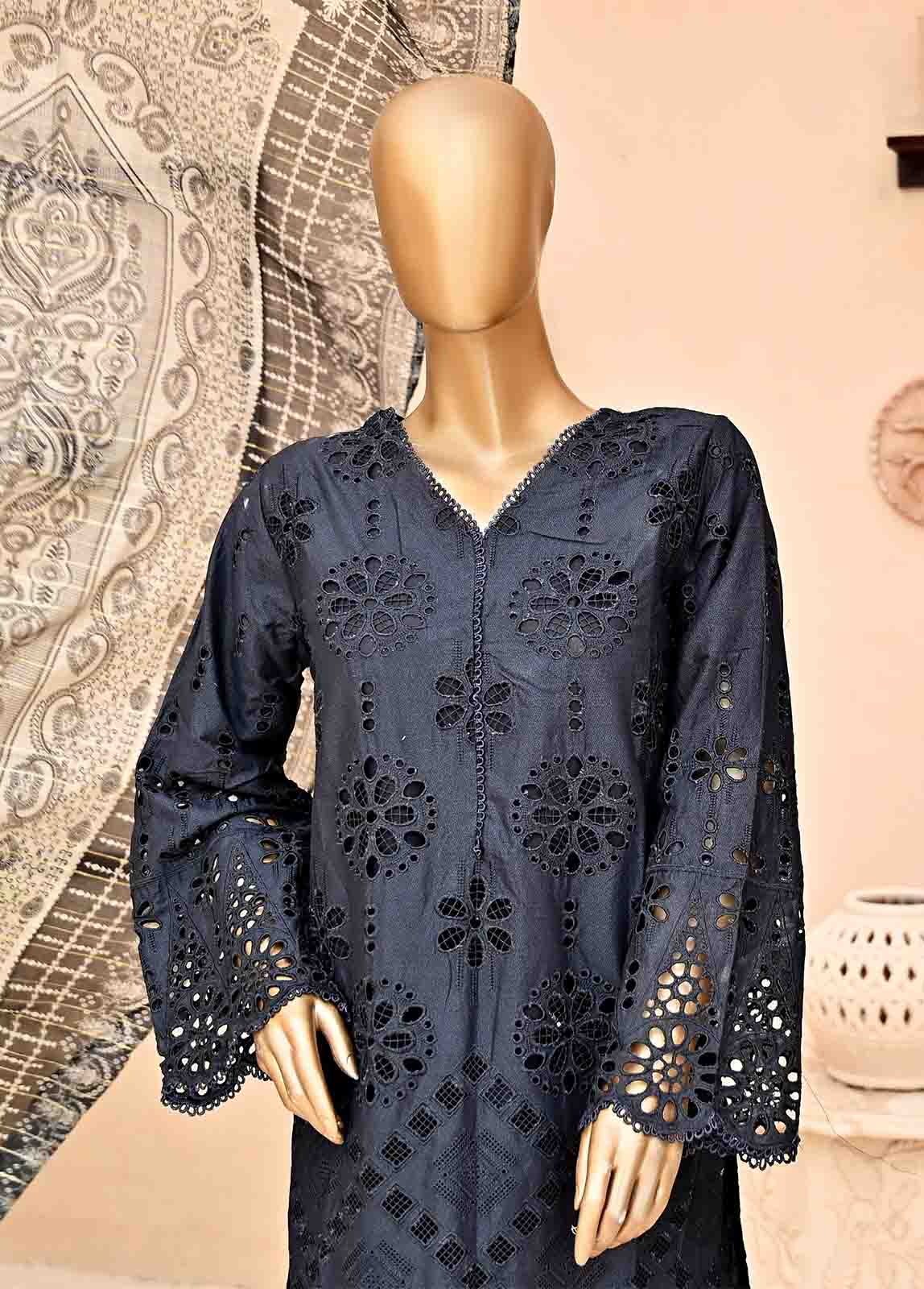 Bin Saeed Fabric - SMCK-0432-3 Piece Cutwork Kari Stitched Suit