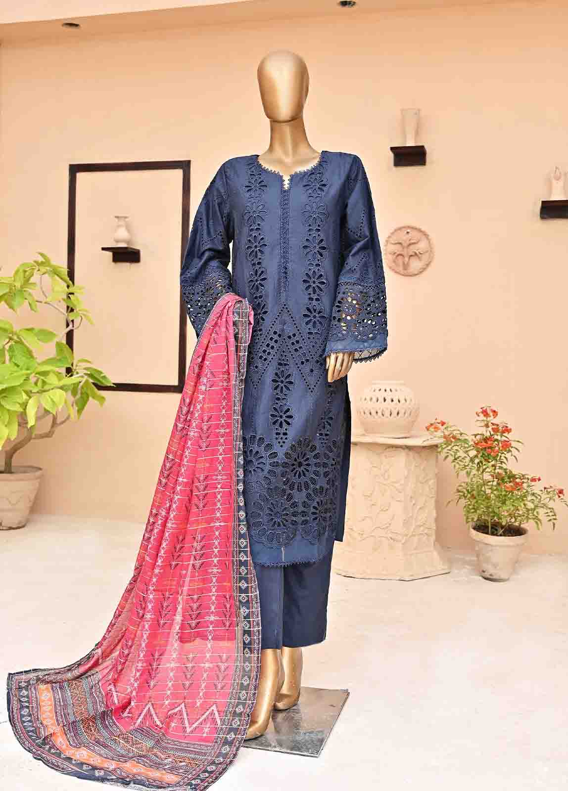 Bin Saeed Fabric - SMCK-0435-3 Piece Cutwork Kari Stitched Suit
