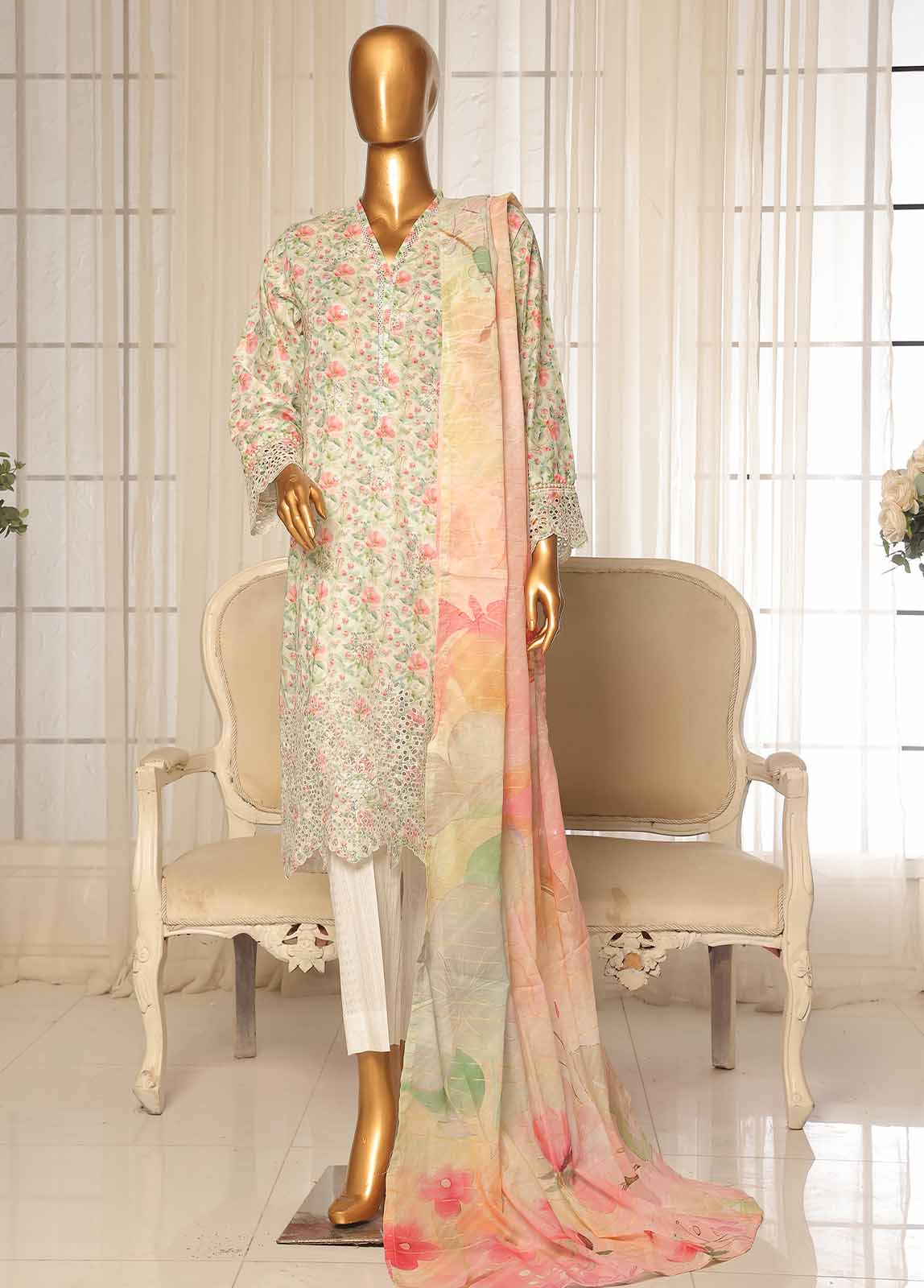 Bin Saeed Fabric - SME-0100-3 Piece Chikankari Stitched Suit