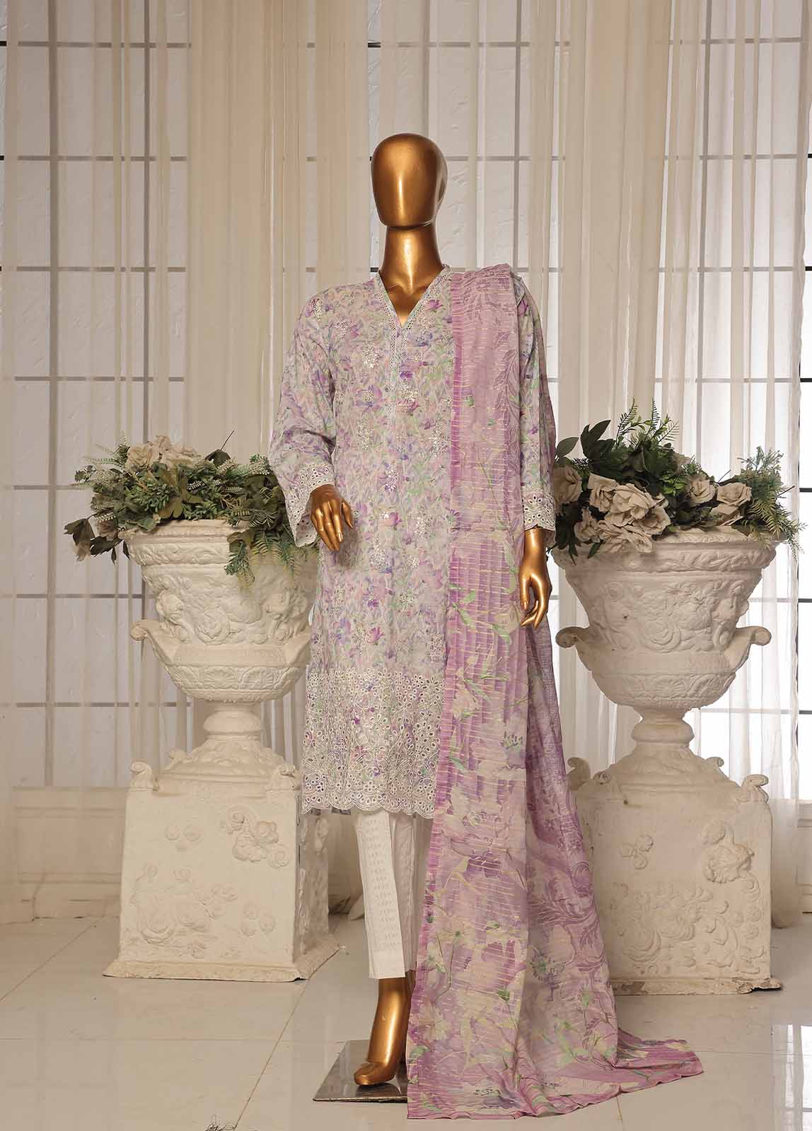Bin Saeed Fabric - SME-0102-3 Piece Chikankari Stitched Suit