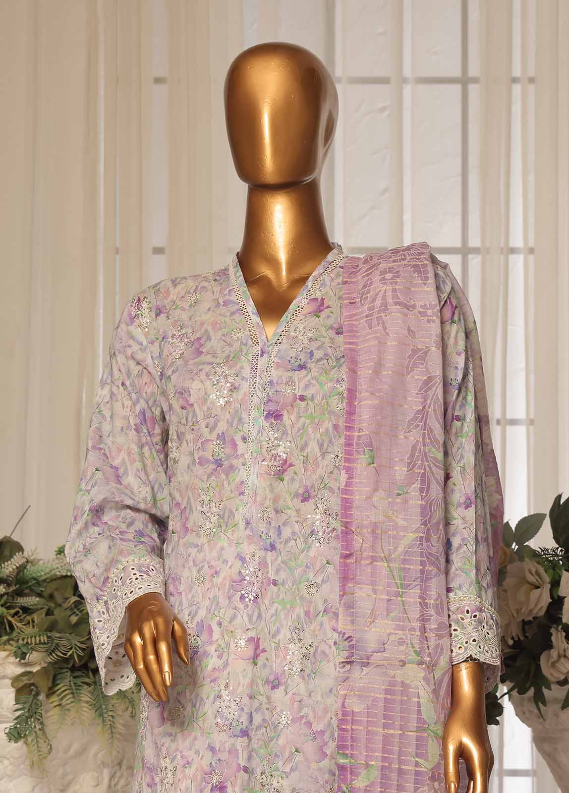 Bin Saeed Fabric - SME-0102-3 Piece Chikankari Stitched Suit