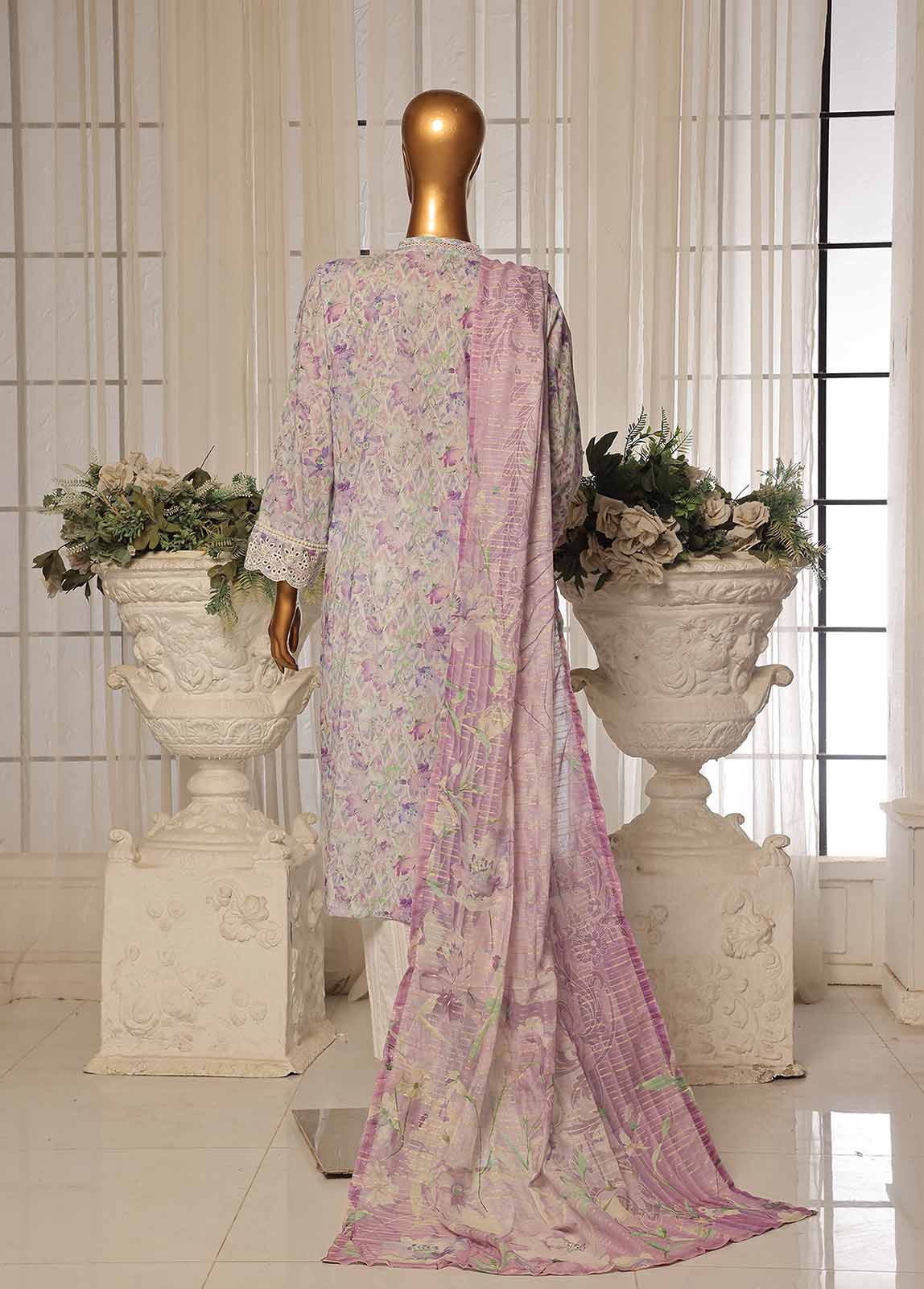 Bin Saeed Fabric - SME-0102-3 Piece Chikankari Stitched Suit