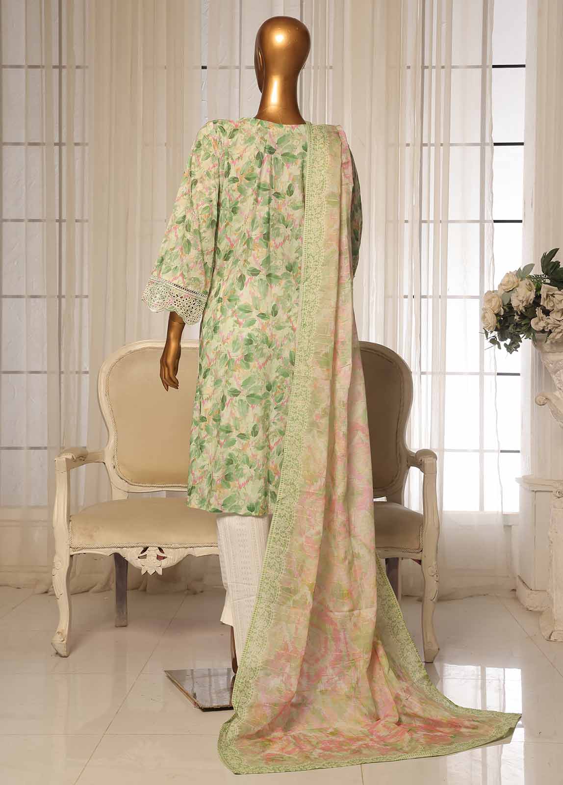 Bin Saeed Fabric - SME-0103-3 Piece Chikankari Stitched Suit