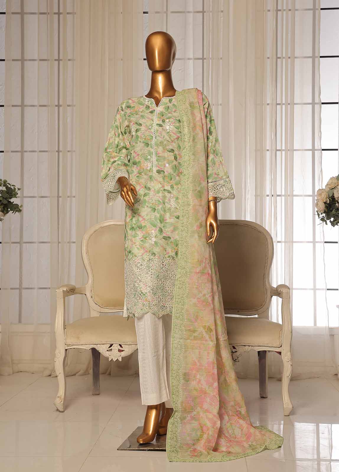 Bin Saeed Fabric - SME-0103-3 Piece Chikankari Stitched Suit