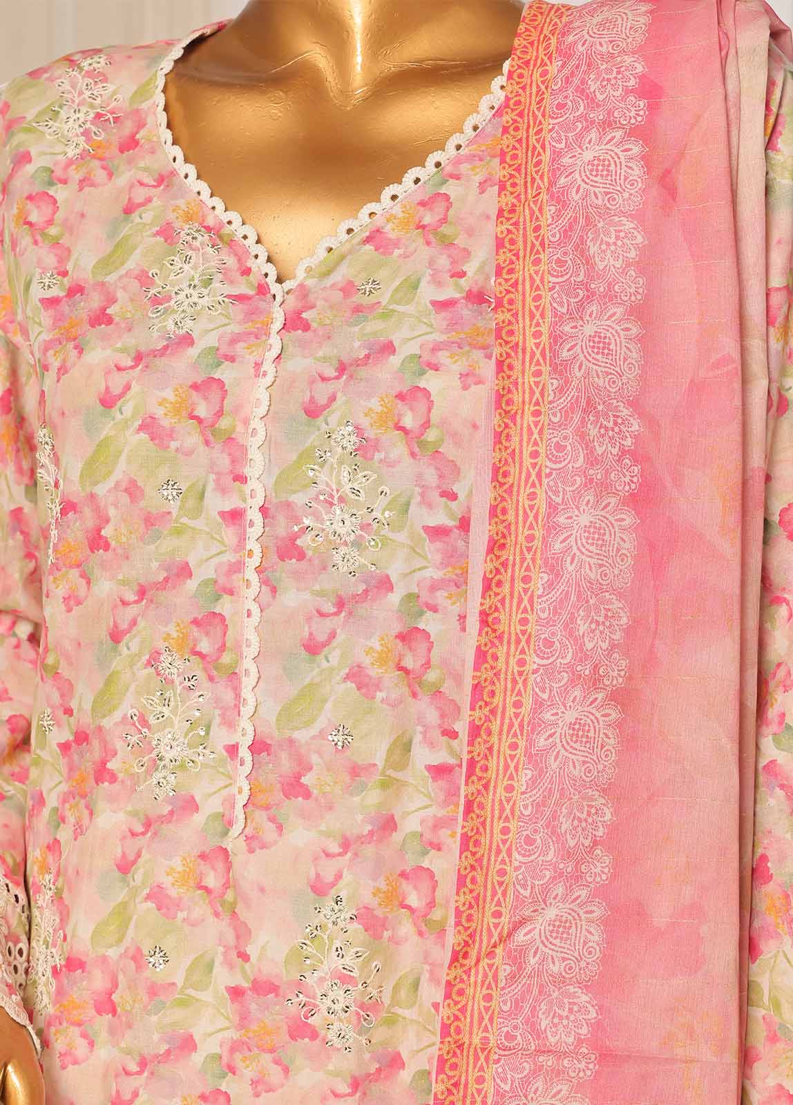 Bin Saeed Fabric - SME-0104-3 Piece Chikankari Stitched Suit