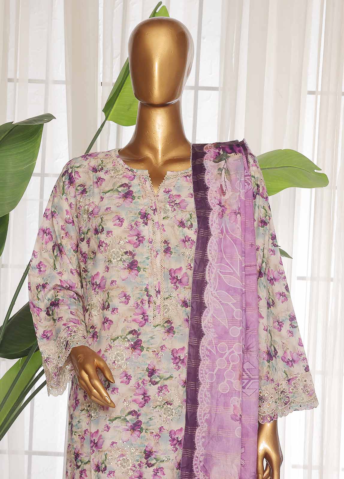 Bin Saeed Fabric - SME-0108-3 Piece Chikankari Stitched Suit