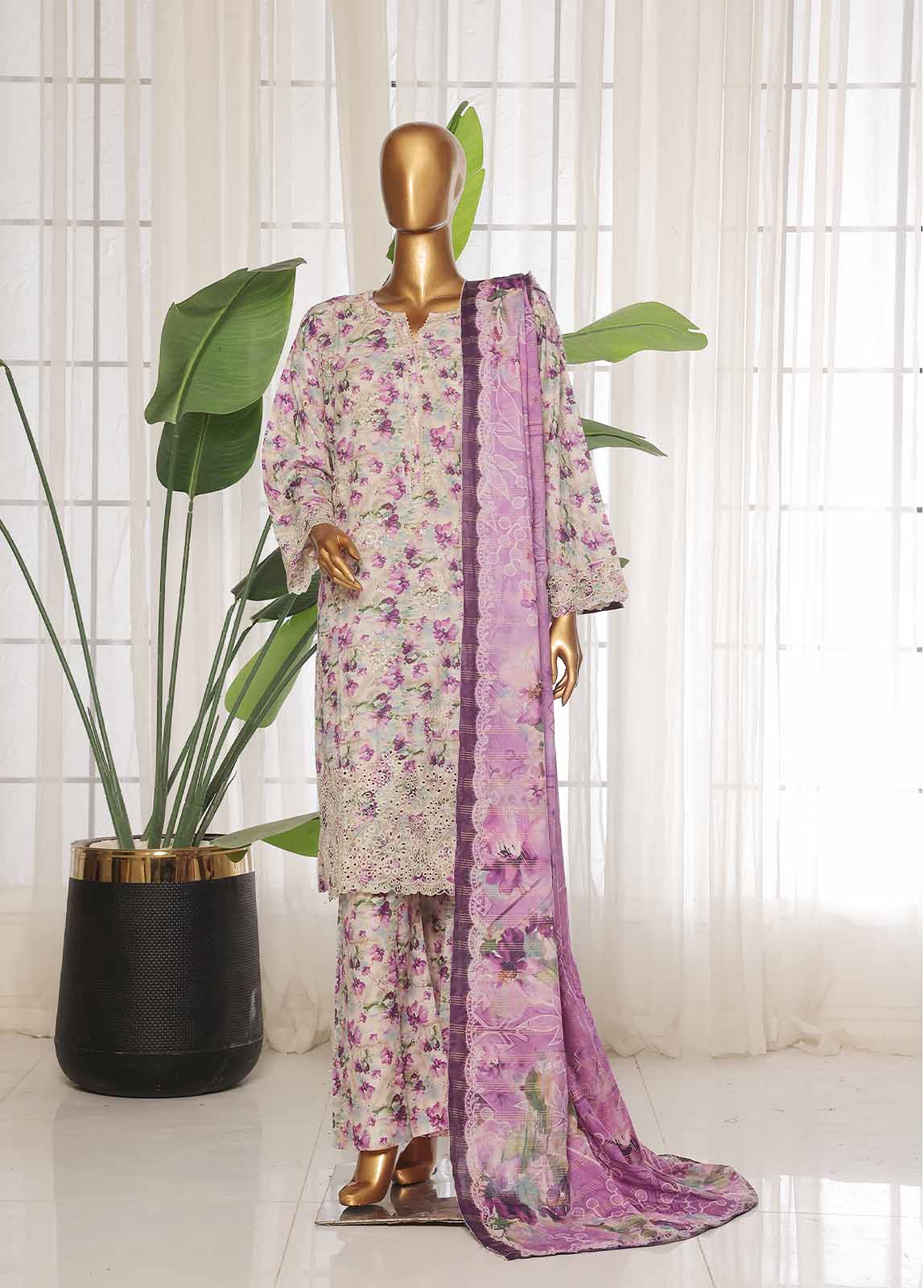 Bin Saeed Fabric - SME-0108-3 Piece Chikankari Stitched Suit