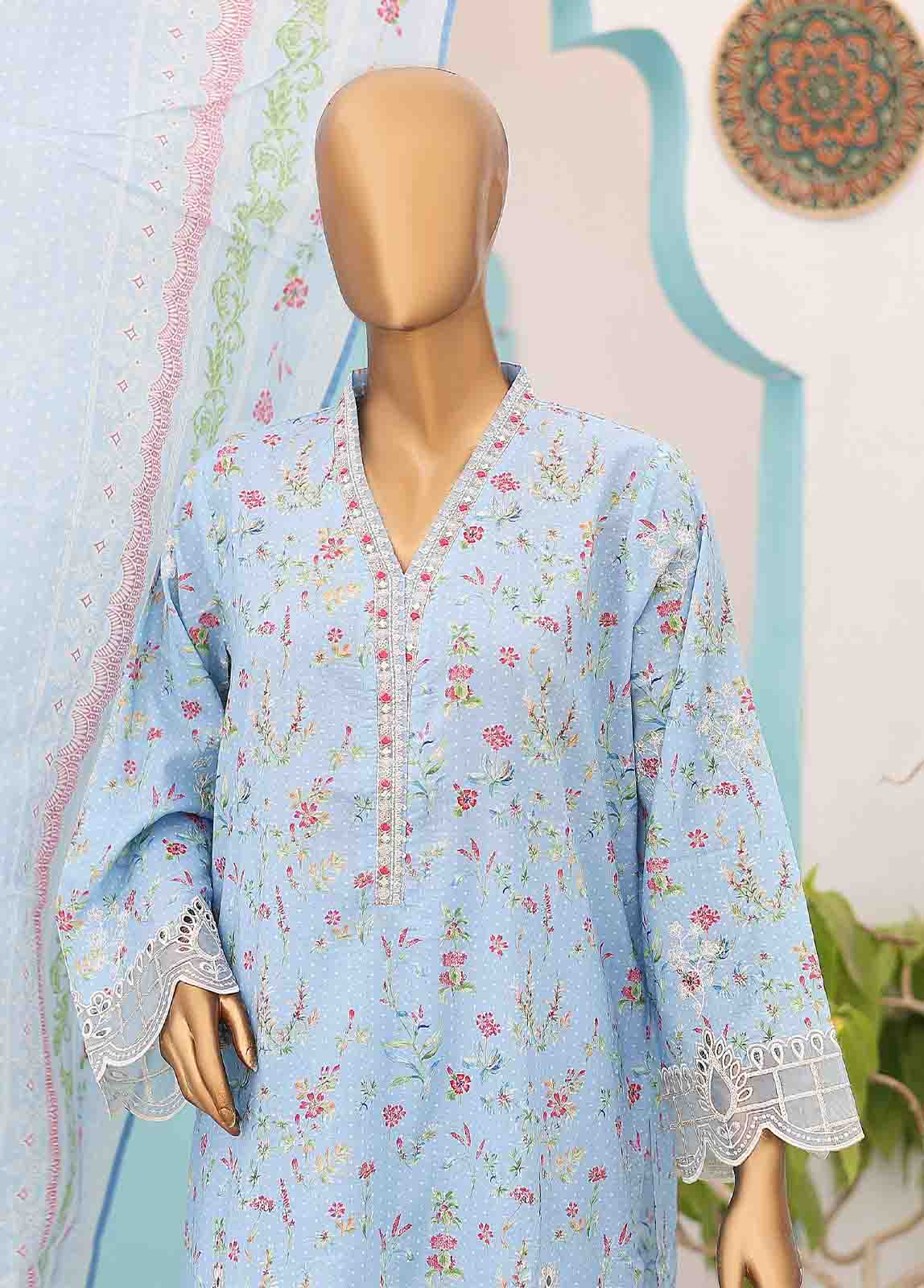 Bin Saeed Fabric - SME-0185 B-3 Piece LawnKari Stitched Suit