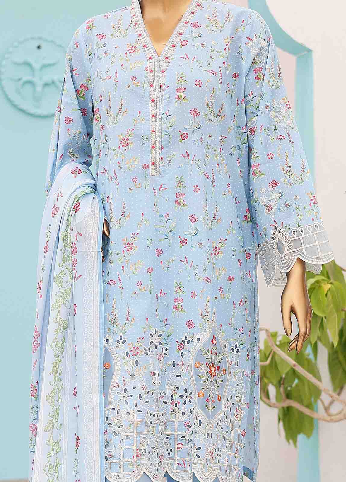 Bin Saeed Fabric - SME-0185 B-3 Piece LawnKari Stitched Suit