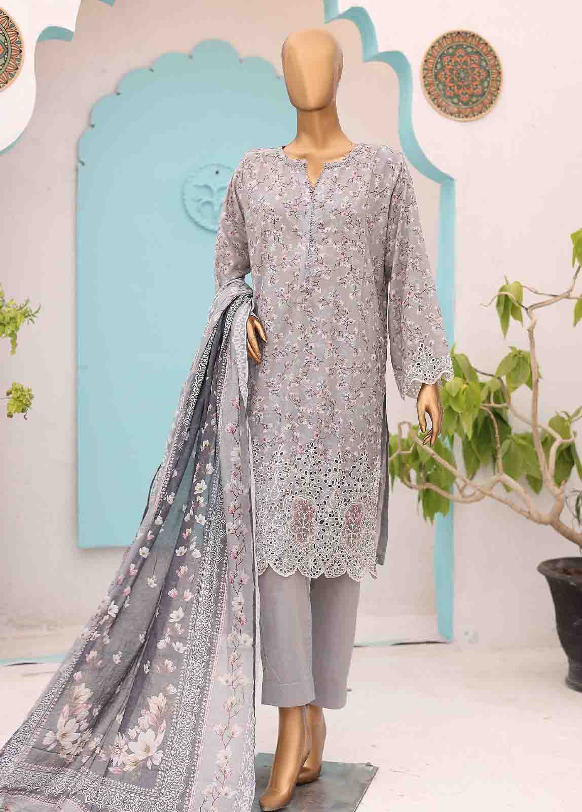 Bin Saeed Fabric - SME-0197-3 Piece LawnKari Stitched Suit