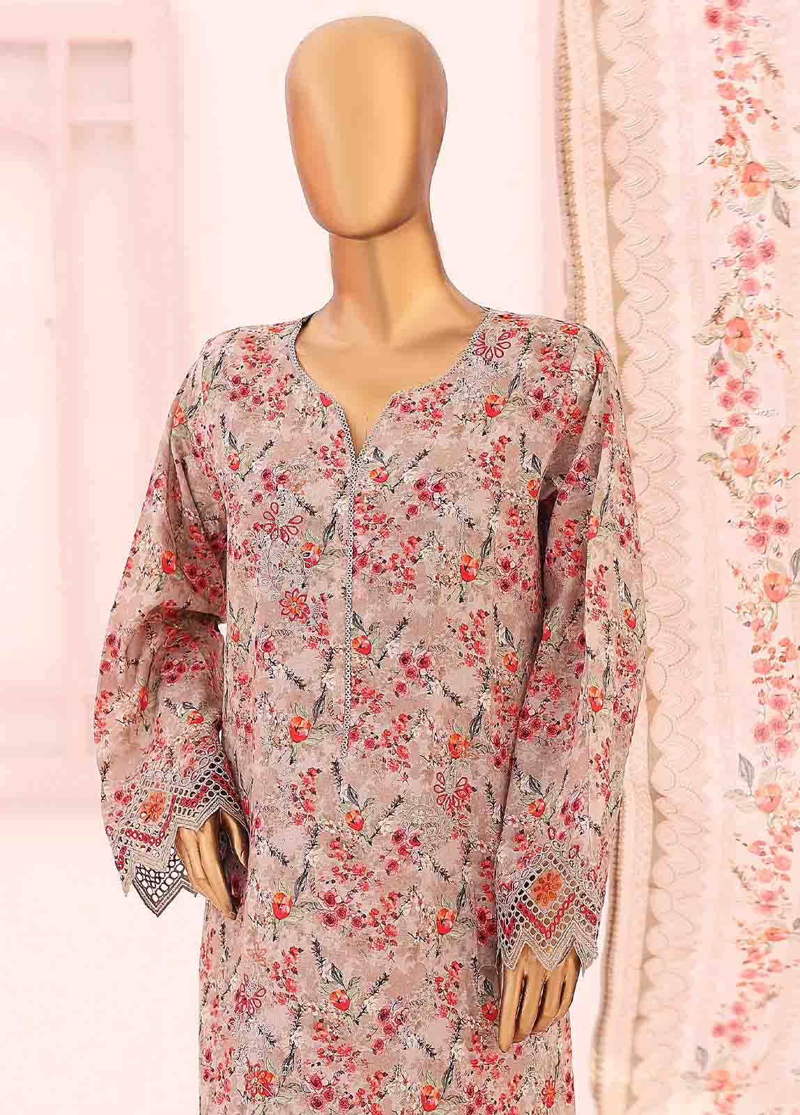 Bin Saeed Fabric - SME-0201-3 Piece LawnKari Stitched Suit
