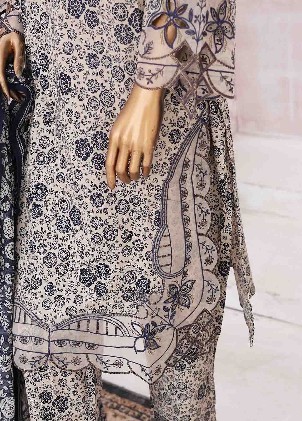 Bin Saeed Fabric - SME-0222-3 Piece Cutwork Kari Stitched Suit