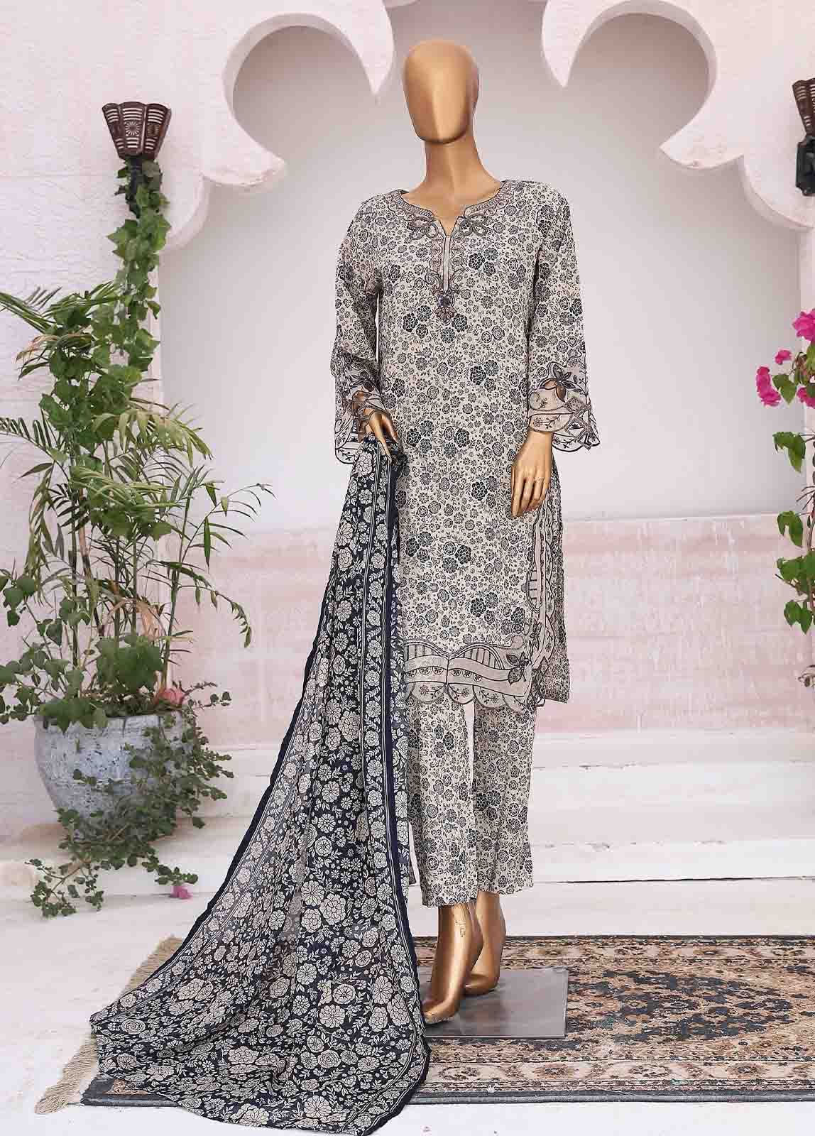Bin Saeed Fabric - SME-0222-3 Piece Cutwork Kari Stitched Suit