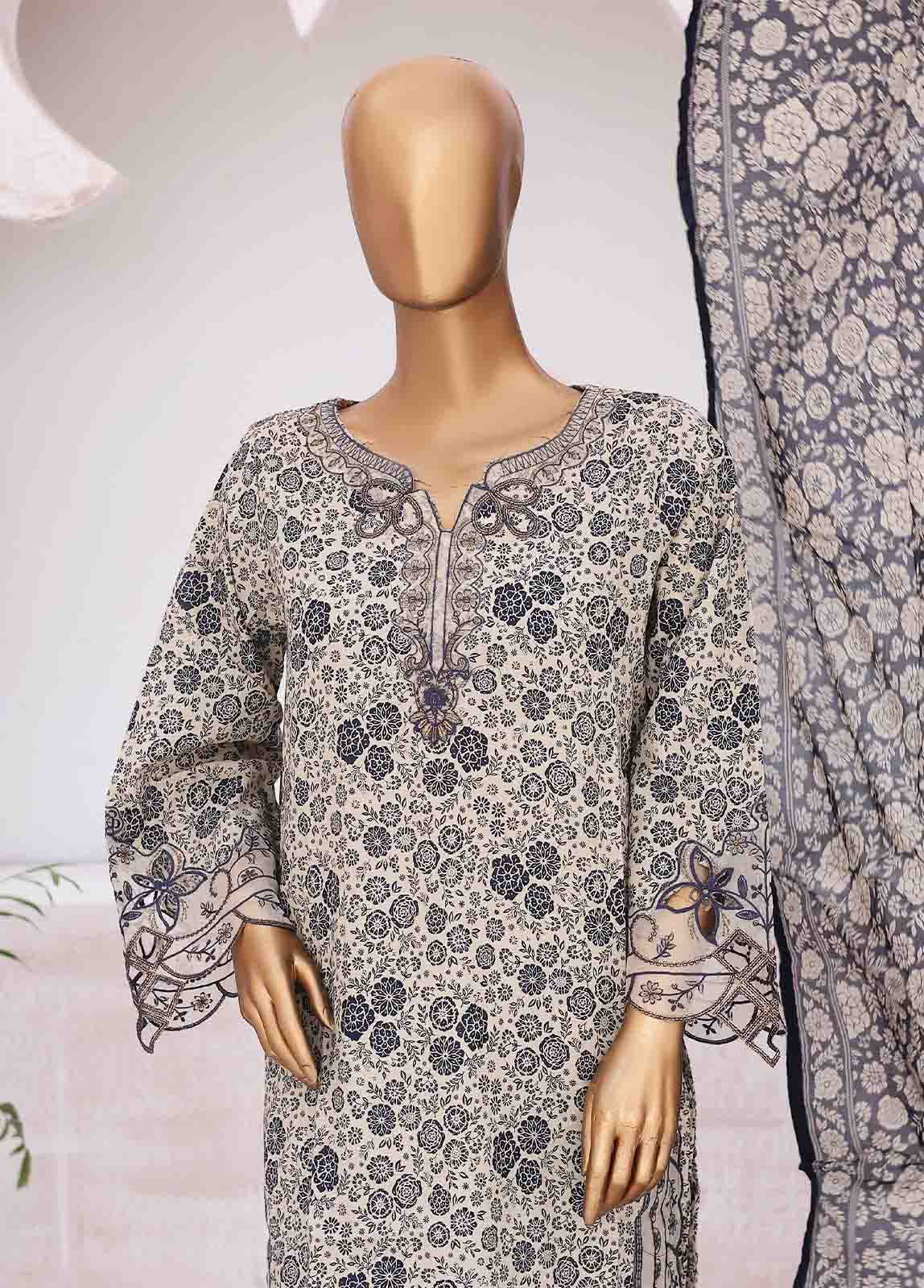 Bin Saeed Fabric - SME-0222-3 Piece Cutwork Kari Stitched Suit
