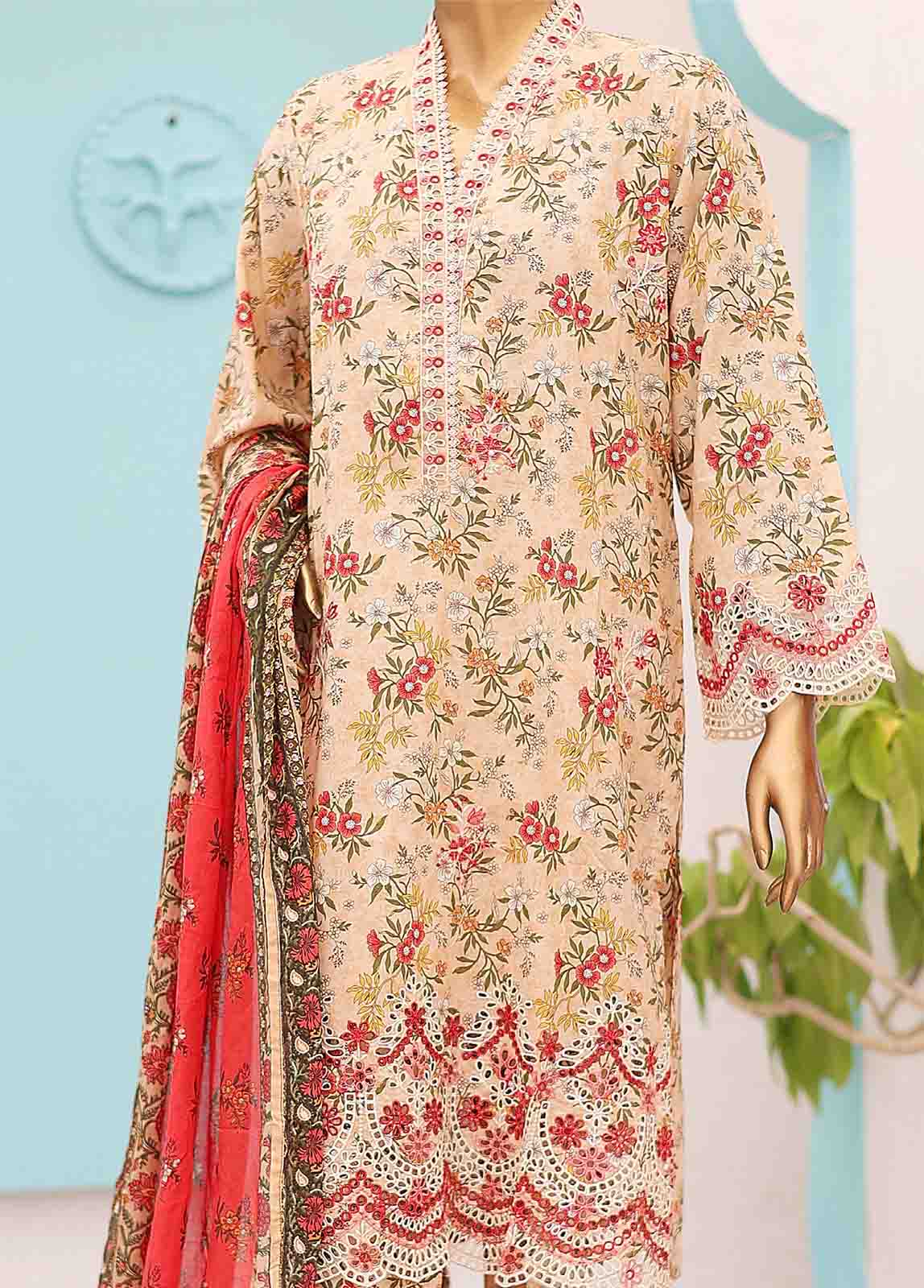 Bin Saeed Fabric - SME-0228-3 Piece LawnKari Stitched Suit