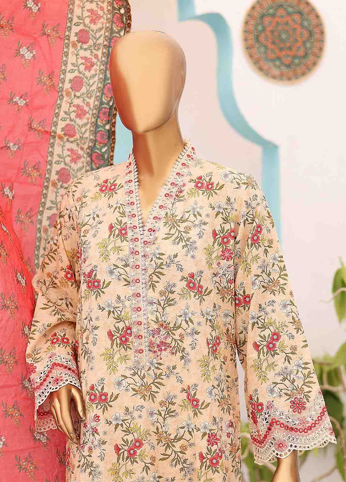 Bin Saeed Fabric - SME-0228-3 Piece LawnKari Stitched Suit