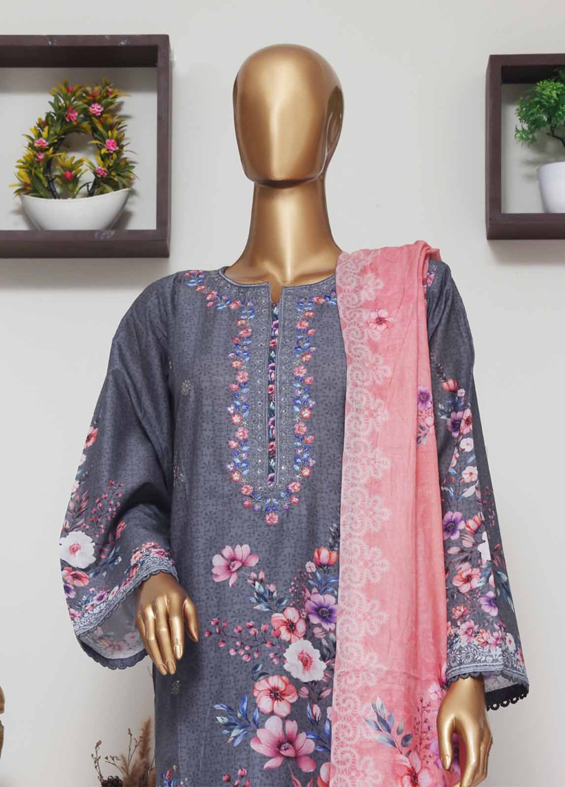 Bin Saeed Fabric - SME-027 -3 Piece Embroidered Stitched Suit