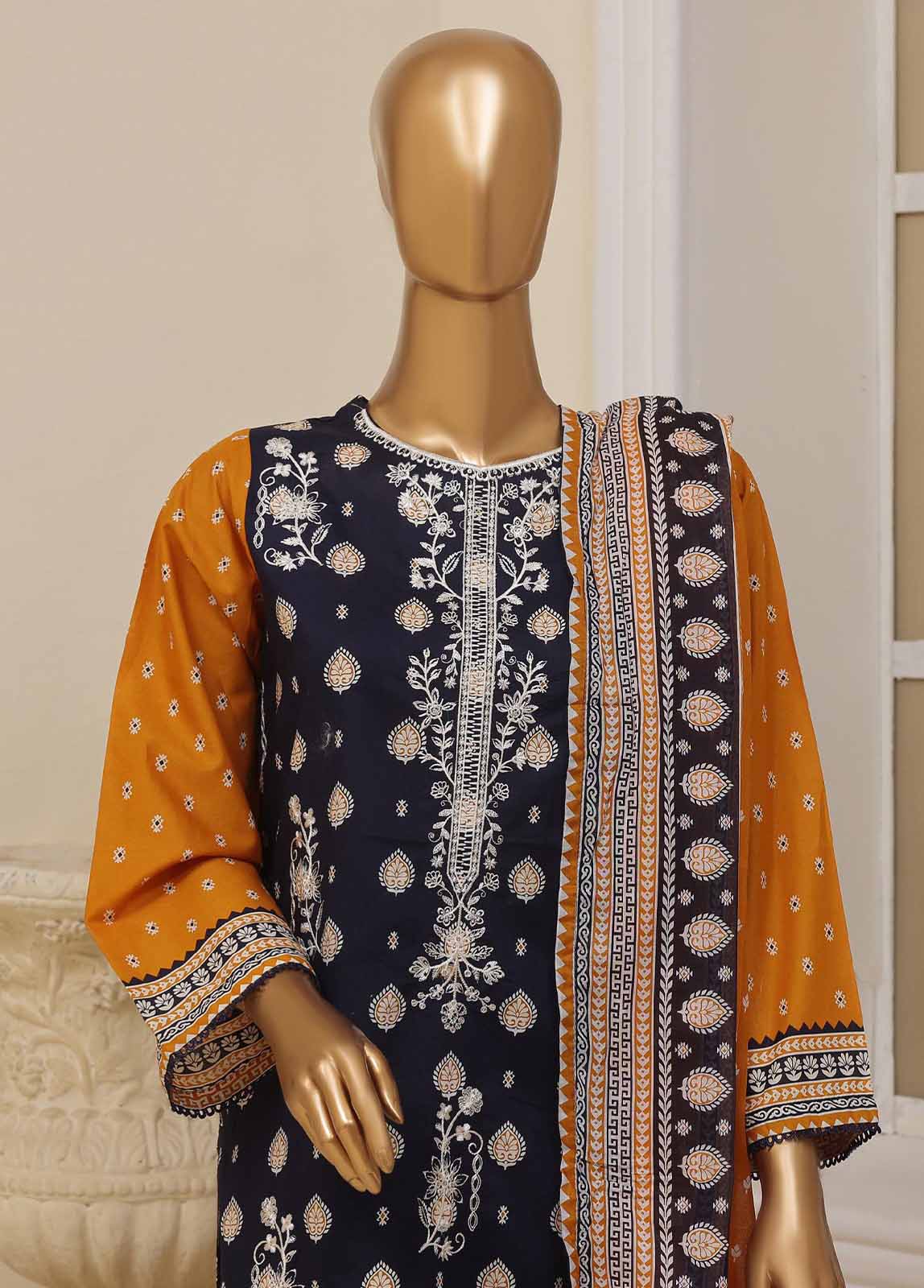 SME-037- 3 Piece Embroidered Stitched Suit