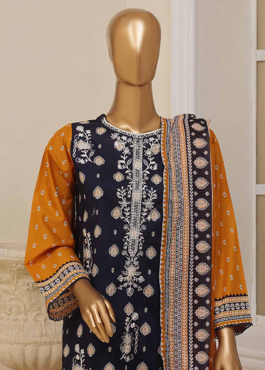 SME-037- 3 Piece Embroidered Stitched Suit