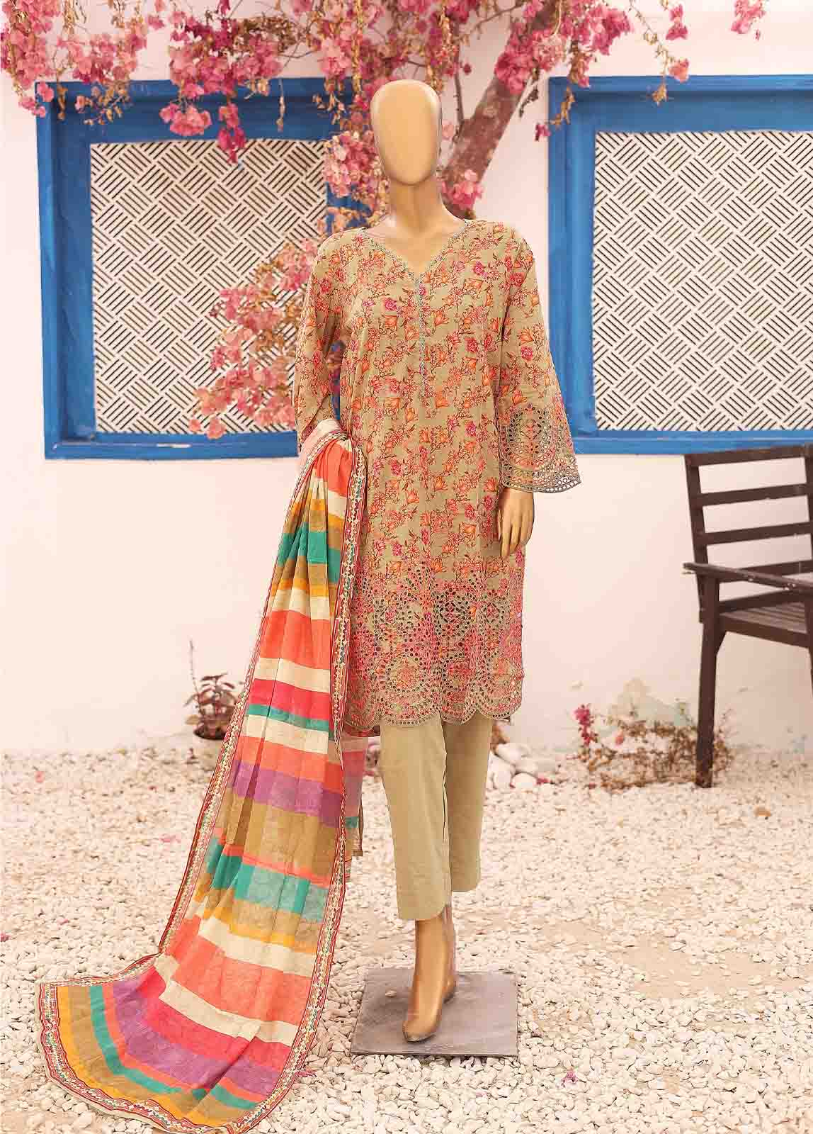 Bin Saeed Fabric - SME-0409-3 Piece LawnKari Stitched Suit