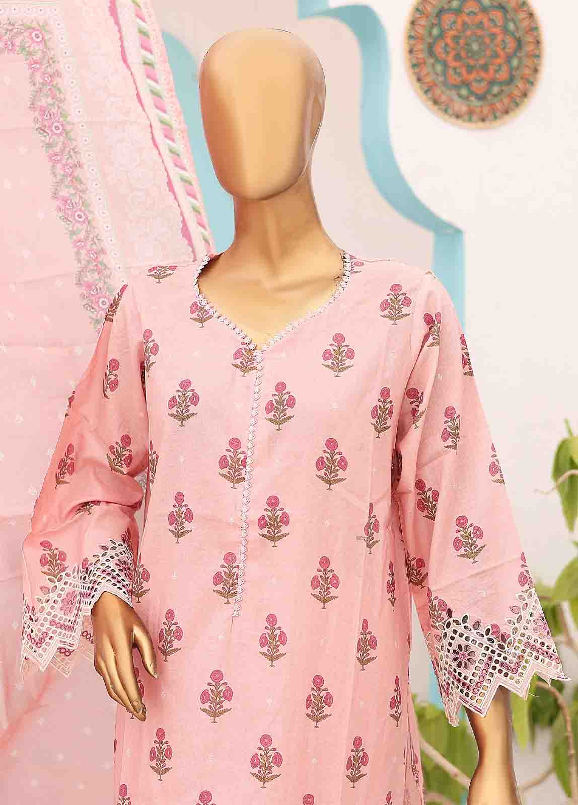 Bin Saeed Fabric - SME-0411-3 Piece LawnKari Stitched Suit