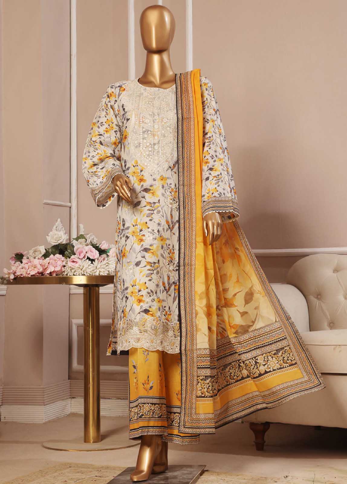 Bin Saeed Fabric - SME-042 -3 Piece Embroidered Stitched Suit