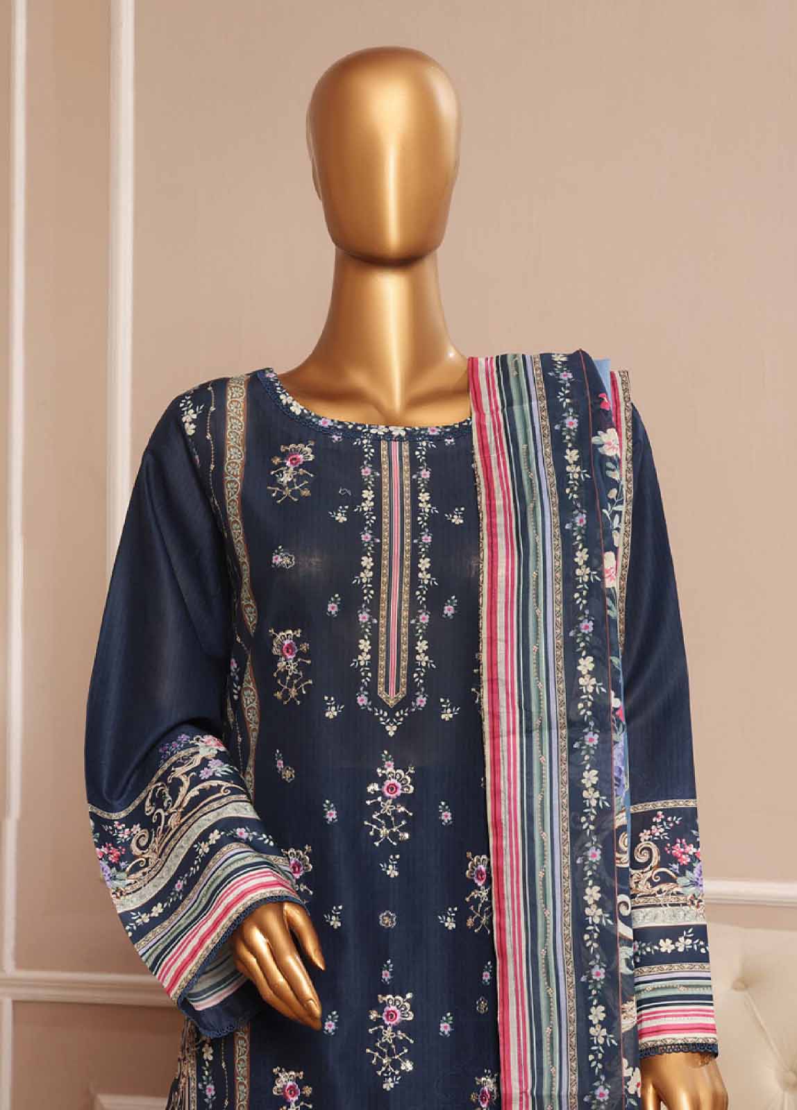 Bin Saeed Fabric - SME-044 -3 Piece Chikankari Stitched Suit