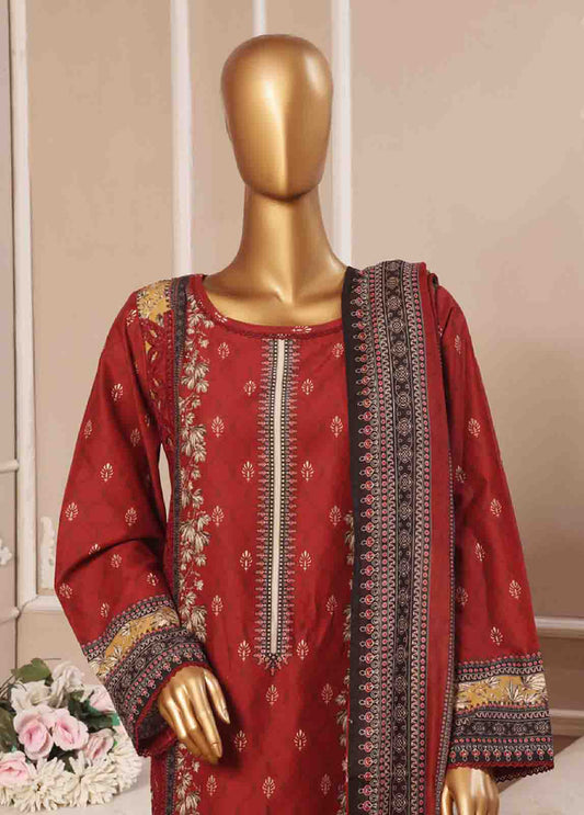 SME-046 -3 Piece Embroidered Stitched Suit