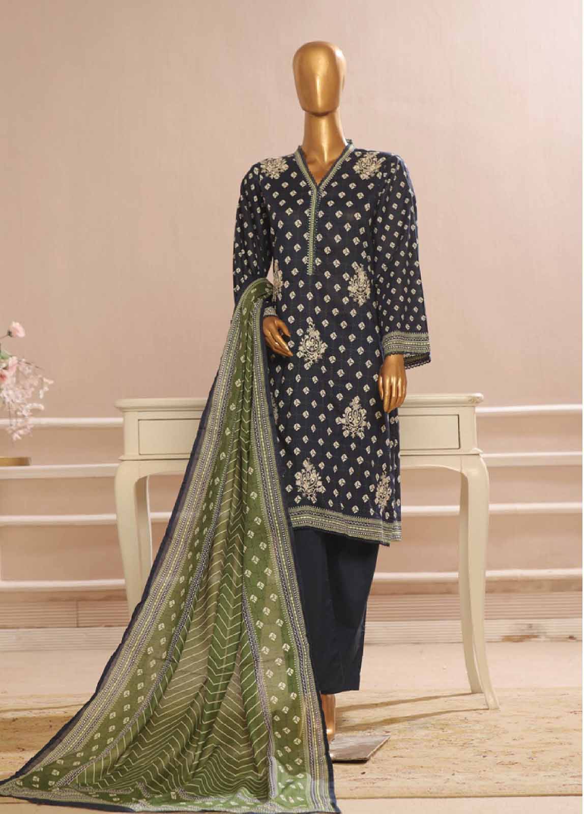 Bin Saeed Fabric - SME-048- 3 Piece Embroidered Stitched Suit