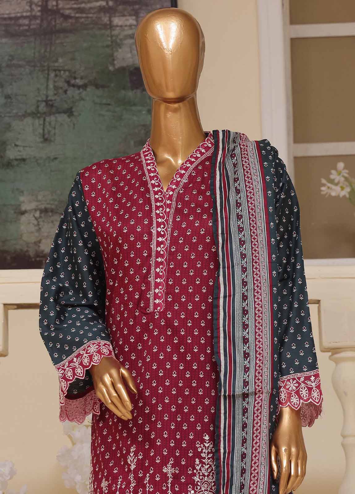 SME-751- 3 Piece Embroidered Stitched Suit