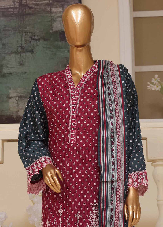 SME-751- 3 Piece Embroidered Stitched Suit