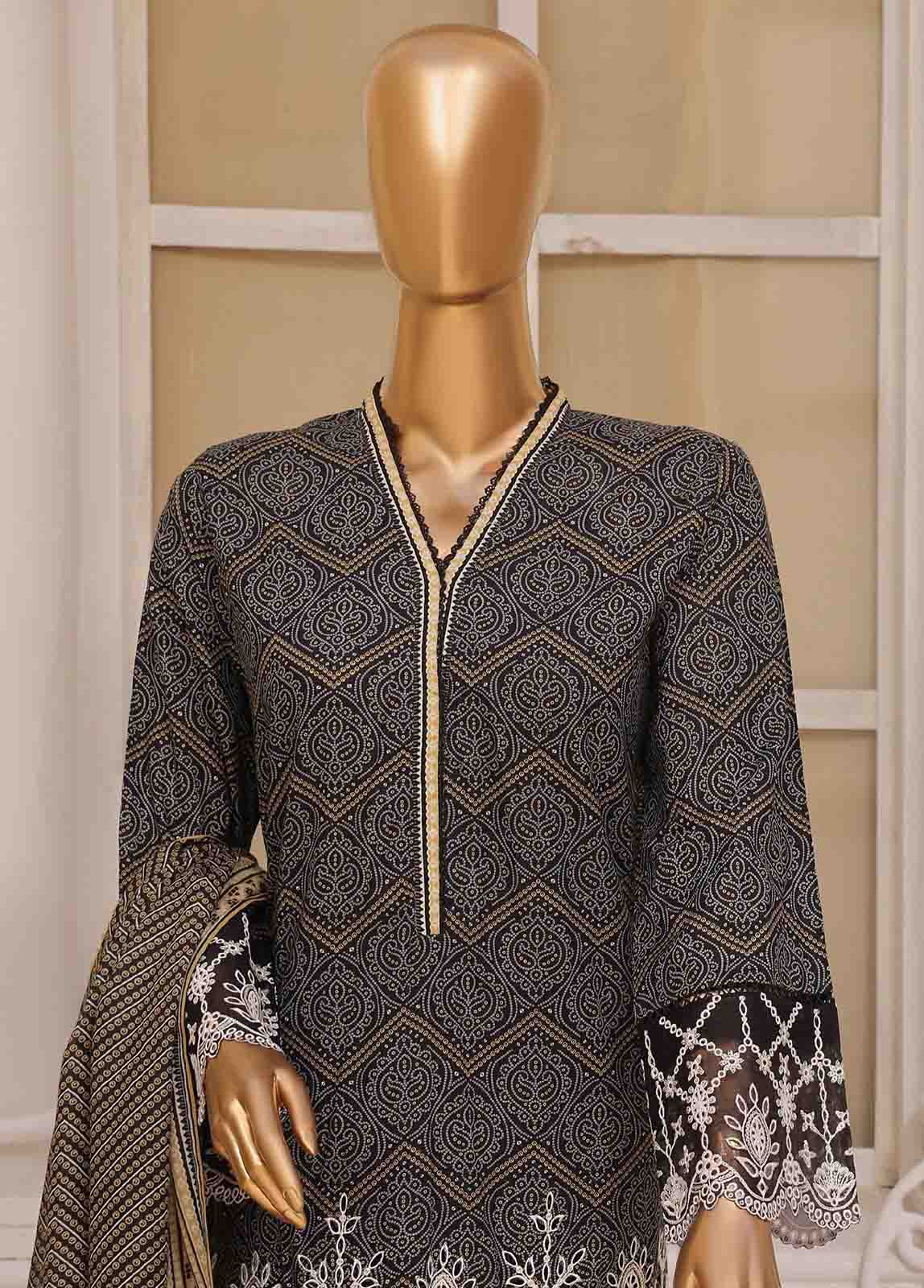 SME-801- 3 Piece Luxury Embroidered Stitched Suit