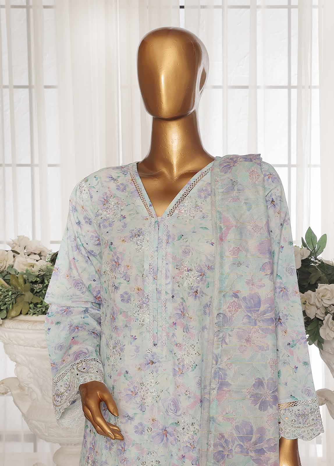 Bin Saeed Fabric - SME-097-3 Piece Chikankari Stitched Suit