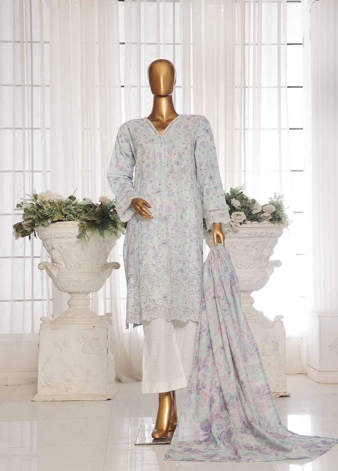 Bin Saeed Fabric - SME-097-3 Piece Chikankari Stitched Suit