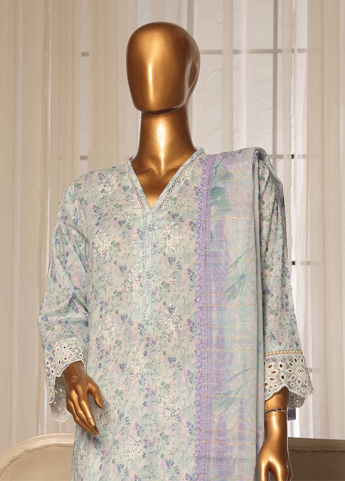 Bin Saeed Fabric - SME-098-3 Piece Chikankari Stitched Suit