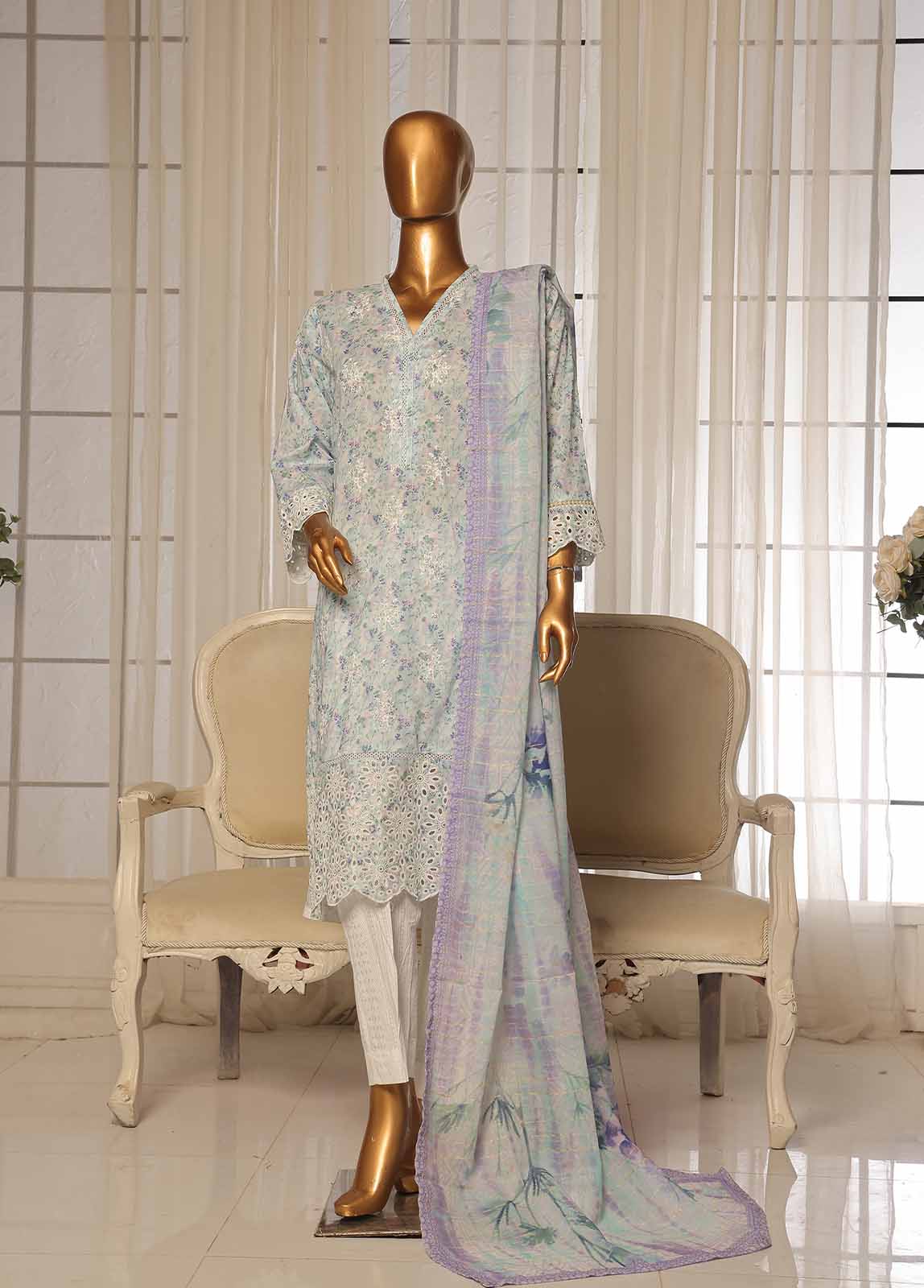 Bin Saeed Fabric - SME-098-3 Piece Chikankari Stitched Suit