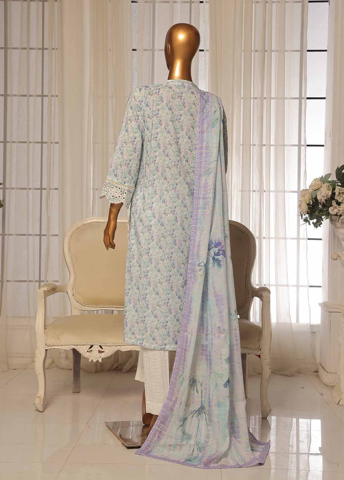 Bin Saeed Fabric - SME-098-3 Piece Chikankari Stitched Suit