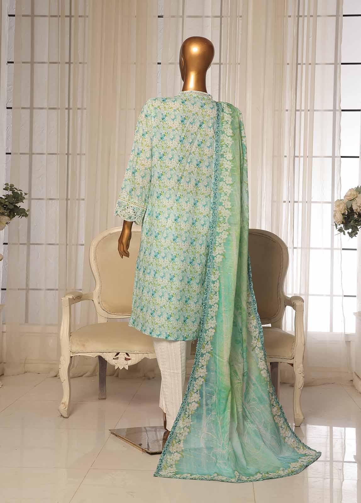 Bin Saeed Fabric - SME-099-3 Piece Chikankari Stitched Suit
