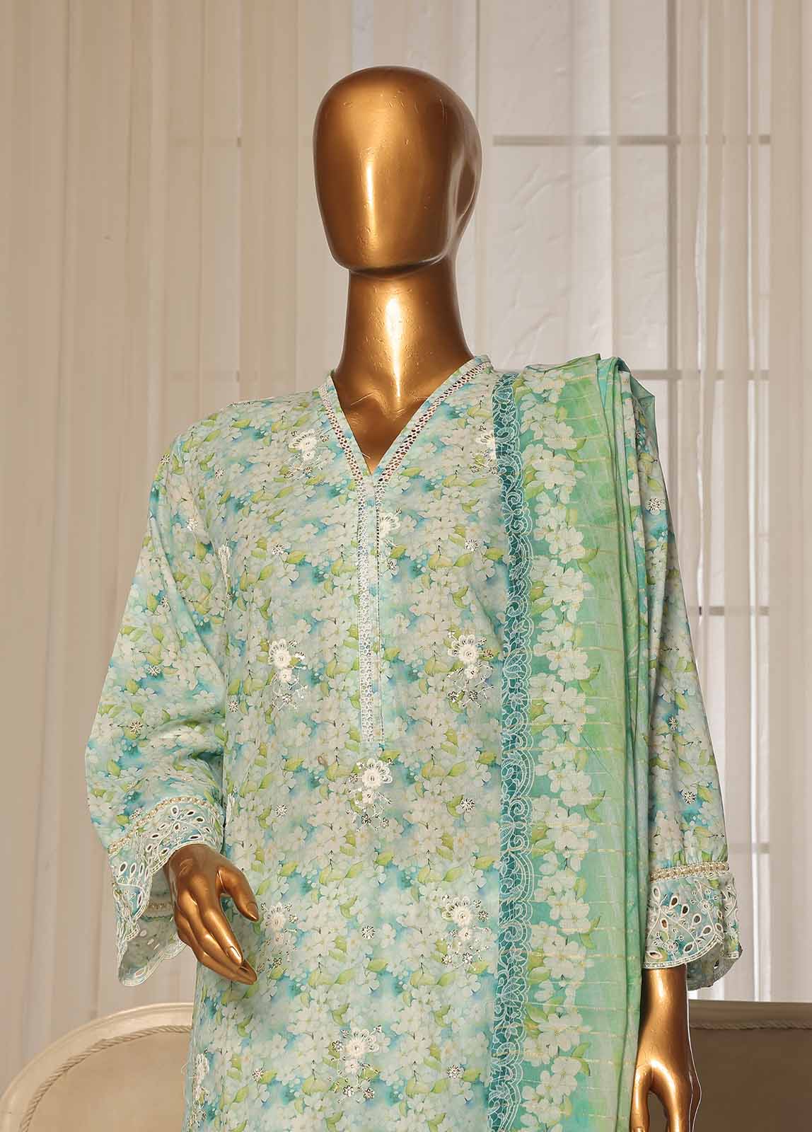 Bin Saeed Fabric - SME-099-3 Piece Chikankari Stitched Suit