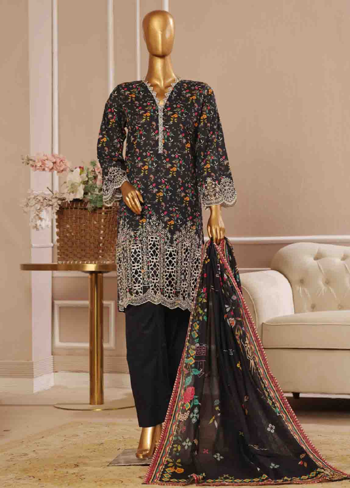 Bin Saeed Fabric - SME-169 -3 Piece Chikankari Stitched Suit