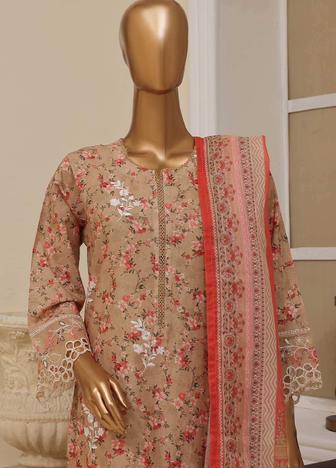 SME-565 -3 Piece Embroidered Stitched Suit